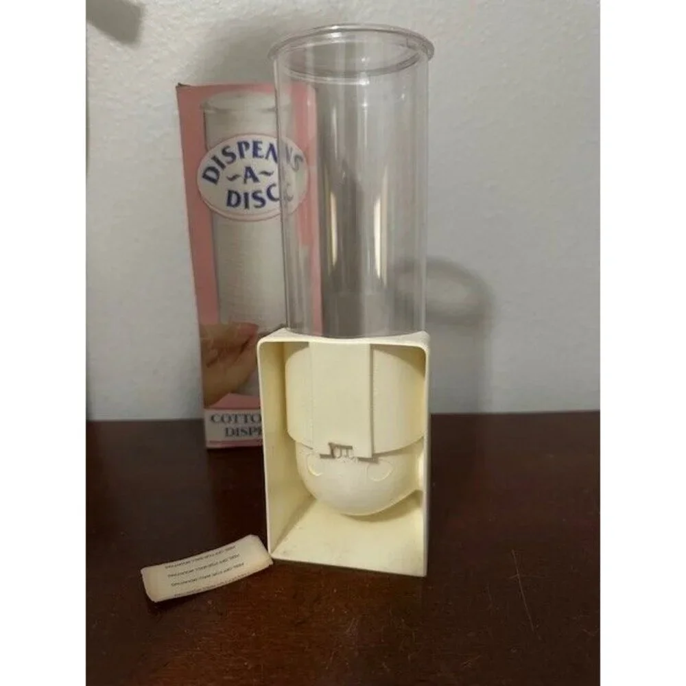 Dispens A Disc Vtg Cotton Rounds Pads Holder Dispenser Lid Makeup Remover NOS